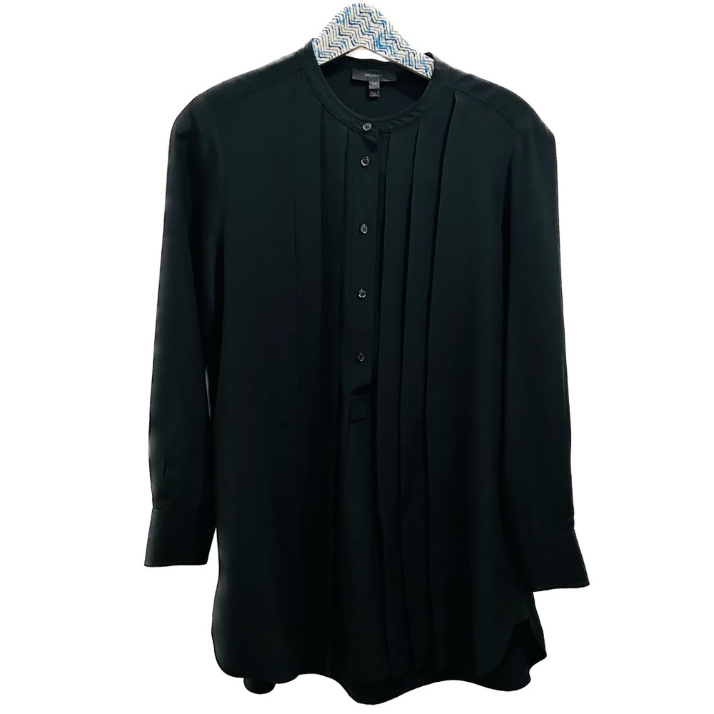 Belstaff Lorien Silk Blouse 44 10 large black pleats